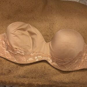 Elegant Lace Victoria’s Secret Strapless Bra - Tan
